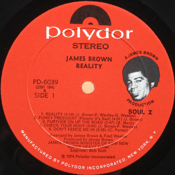 Image of Label Cover of LP - VG/VG - JAMES BROWN, Reality (Polydor Red Label; PD 6039 / 2391 164, US 1974), ,  - 3926091E