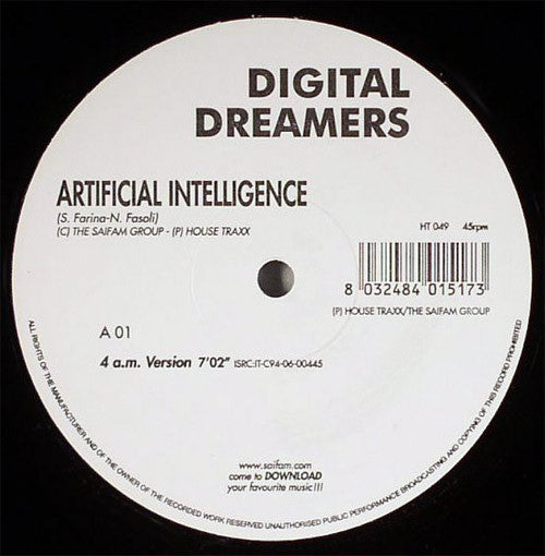 Image of Front Cover of 12" - /G+ - DIGITAL DREAMERS, Artificial Intelligence (House Traxx; HT 049, Italy 2006, Plain Sleeve), Strong G+, light marks only. Plays VG.,  - 1726134E