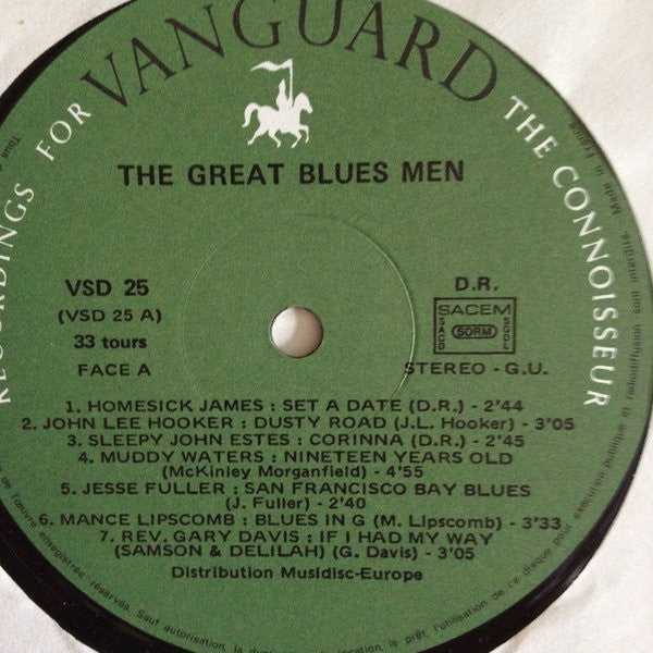 Image of Label Cover of 2xLP - VG/VG+ - VARIOUS, The Great Blues Men (Vanguard; VSD 25/26, France 1972, Gatefold), Sleeve slightly bent at corner. Some light stains and scuffs on reverse,  - 1716542C