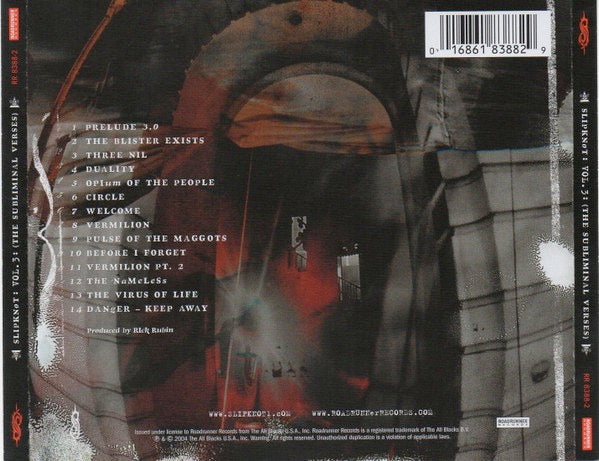 Image of Back Cover of CD - NEW/NEW - SLIPKNOT, Vol. 3: (The Subliminal Verses) (Roadrunner; , UK Reissue, Jewel Case, Booklet), ,  - 1716571C