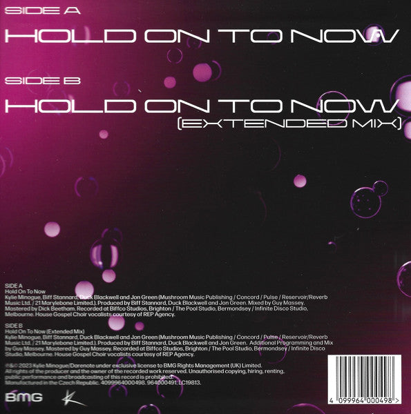 Image of Back Cover of 7" - VG+/VG+ - KYLIE, Hold On To Now (BMG; 964000491, UK 2023, White Vinyl), ,  - 1756231S