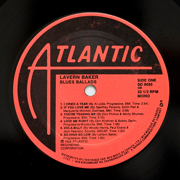 Image of Label Cover of LP - VG+/VG+ - LAVERN BAKER, Blues Ballads (Atlantic; SD 8030, Canada ), ,  - 3146062S
