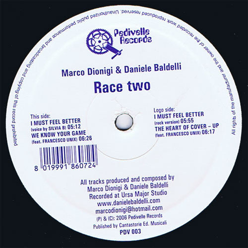 Image of Front Cover of 12" - VG/VG - MARCO DIONIGI & DANIELE BALDELLI, Race Two (Pedivelle Records; PDV 003, Italy 2006, Company Sleeve), ,  - 1726429E