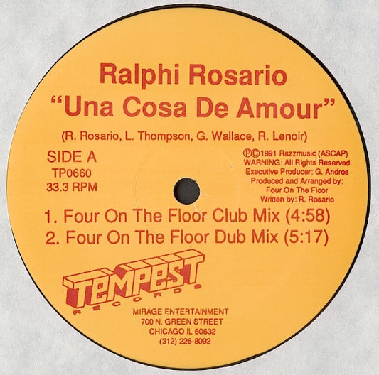 Image of Front Cover of 12" - /VG+ - RALPHI ROSARIO, Una Cosa De Amour (Tempest Records; TP0660, US 1991, Plain Sleeve), A few very light marks, plays beautifully.,  - 1746282S