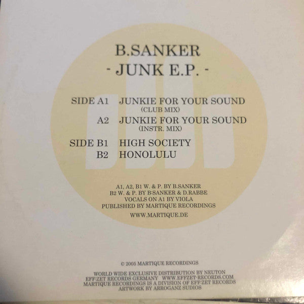Image of Back Cover of 12" - VG/VG - B.SANKER, Junk E.P. (Martique Recordings; MART 003, Germany 2005, Company Sleeve), ,  - 1726431E