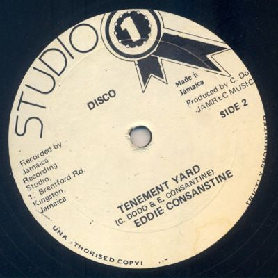Image of Front Cover of 12" - VG/VG - EDDIE CONSTANTINE / THE GLADIATORS, Tenement Yard / Don't Fool The Young Girls (Studio One; , Jamaica 1986, Company Sleeve), Light marks only, plays VG+. Needle sway on side B. Clean labels. Lovely Studio One company sleeve.,  - 1746303S