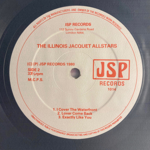 Image of Label Cover of LP - VG/VG - THE ILLINOIS JACQUET ALLSTARS, The Illinois Jacquet Allstars (JSP Records; 1014, UK 1980), Some staining and sticker glue on sleeve; light wear too,  - 1716677C