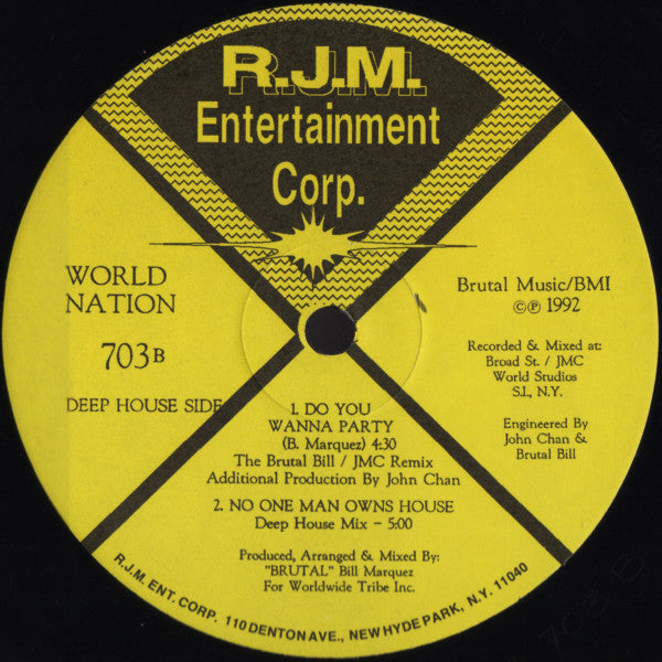 Image of Back Cover of 12" - /VG+ - WORLD NATION, Do You Wanna Party (R.J.M. Entertainment Corp.; RJM 703, US 1992), ,  - 1746334S