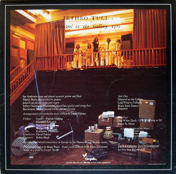 Image of Back Cover of LP - VG+/VG+ - JETHRO TULL, Minstrel In the Gallery (Chrysalis Green ; CHR 1082, UK 1975, No inner, Rear Of Sleeve Printed Upside Down.), ,  - 1826236E