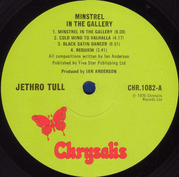 Image of Label Cover of LP - VG+/VG+ - JETHRO TULL, Minstrel In the Gallery (Chrysalis Green ; CHR 1082, UK 1975, No inner, Rear Of Sleeve Printed Upside Down.), ,  - 1826236E