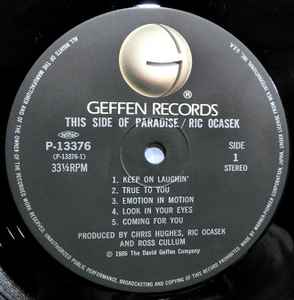Image of Label Cover of LP - VG/VG+ - RIC OCASEK, This Side Of Paradise (Geffen Records; P-13376, Japan 1986, Insert, Obi), Sleeve slightly wavy. , Cars vocalist - 1726449E