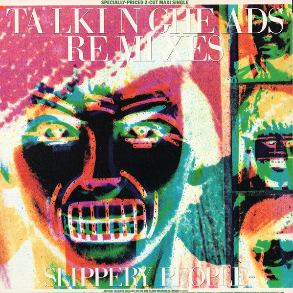 Image of Front Cover of 12" - VG/VG+ - TALKING HEADS, Slippery People / Making Flippy Floppy (Remixes) (Sire; 0-20143, US 1983, Picture Sleeve, Unusual Item - Please Enquire about Postage), Edge wear and notch cut in sleeve,  - 1726450E