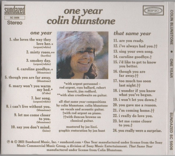 Image of Back Cover of CD - VG+/VG - COLIN BLUNSTONE, One Year (Sundazed Music; SC 5606, US 2021, Digipak, The Zombies), ,  - 1716698C