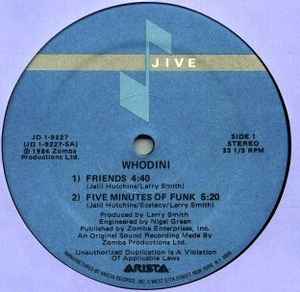 Image of Front Cover of 12" - VG/G+ - WHODINI, Friends / Five Minutes Of Funk (Jive; JD-1-9227, US 1984, Clear Plastic Sleeve With Card Inner), ,  - 1726477E