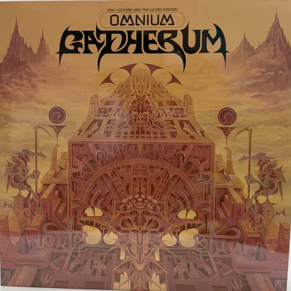 Image of Front Cover of 2xLP - NEW/NEW - KING GIZZARD & THE LIZARD WIZARD, Omnium Gatherum (p(doom) records; 8704714931, Europe 2025 Reissue, Gatefold, Cardboard Outer, Inner), ,  Omnium Gatherum  s sprawling 16 tracks ofgonzoid prog jams, dizzying pop nuggets, rubberlegged hip-hop odysseys and passages of purethrash metal abandon offer plenty for Gizzard fansand neophytes alike to chew on. Typically, Gizzardalbums pursue a single theme or style - but part ofthe thrill of  Omnium Gatherum  for the group was