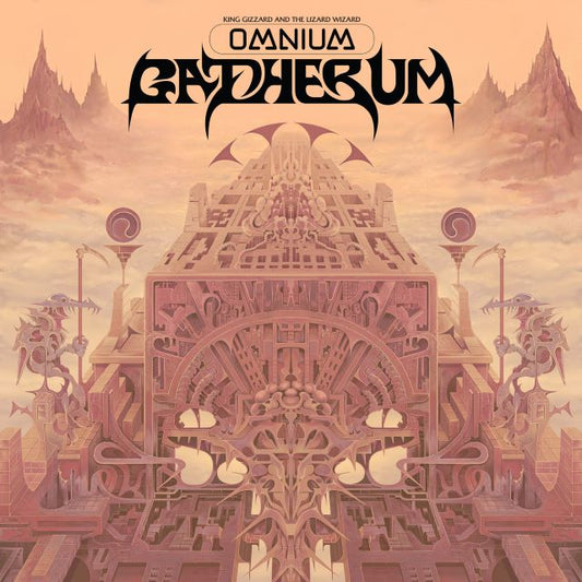 Image of Front Cover of 2xLP - NEW/NEW - KING GIZZARD & THE LIZARD WIZARD, Omnium Gatherum (p(doom) records; 8704714931, Europe 2025 Reissue), , ‘Omnium Gatherum’’s sprawling 16 tracks ofgonzoid prog jams, dizzying pop nuggets, rubberlegged hip-hop odysseys and passages of purethrash metal abandon offer plenty for Gizzard fansand neophytes alike to chew on. Typically, Gizzardalbums pursue a single theme or style - but part ofthe thrill of ‘Omnium Gatherum’ for the group wasthe opportunity to present new ide