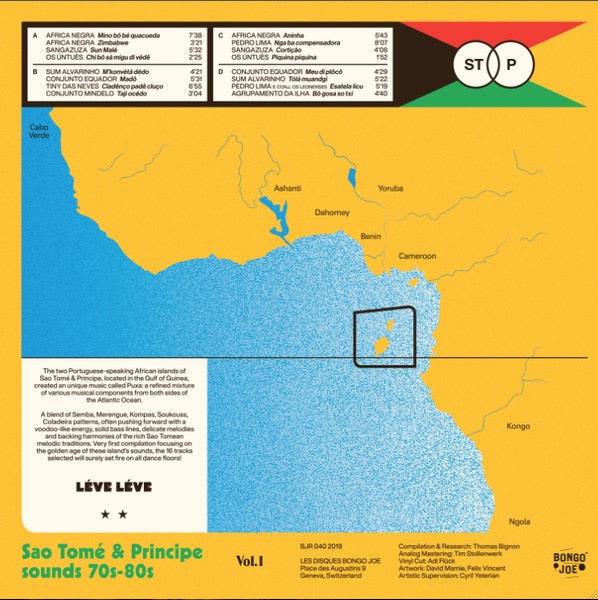Image of Back Cover of 2xLP - NEW/NEW - VARIOUS ARTISTS, Leve Leve : Sao Tome & Principe Sounds 70s-80s Vol.1 (Bongo Joe Records; BJR40, Europe 2026 Reissue, Gatefold, Booklet), , The two Portuguese-speaking African islands of Sao Tom  & Principe, located in the Gulf of Guinea, created an unique music called Puxa : a refined mixture of various musical components from both sides of the Atlantic Ocean. A blend of Semba, Merengue, Kompas, Soukouss, Coladeira patterns, often pushing forward with a voodoo-like e