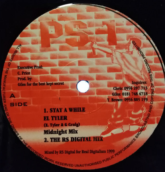 Image of Front Cover of 12" - /G+ - EL TYLER, Stay A While (PS 1; PECK 02, UK 1999), Light marks and scuffs, close to VG., A1		Stay A While (Midnight Mix)A2		Stay A While (The RS Digital Mix)B		Stay A While (Destec Mix) - 1816038C