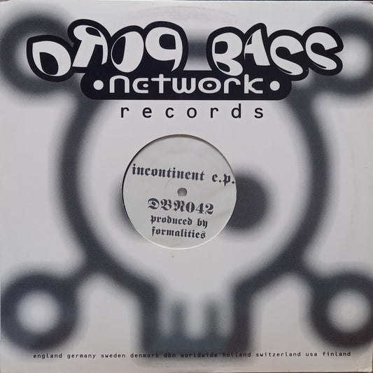 Image of Front Cover of 12" - VG/VG - FORMALITIES, Incontinent E.P. (Drop Bass Network ; DBN042, US 1996, Die Cut Company Sleeve), original company sleeve - light wear. few marks one side - still VG,  - 1846038S