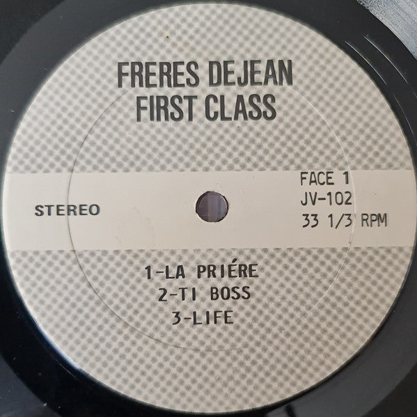 Image of Label Cover of LP - VG/VG - FRERES DEJEAN, First Class (JB; JB-102, US 1981), Sleeve in great condition except for small torn area at bottom (both sides). Light hairlines on the record.,  - 1826020E