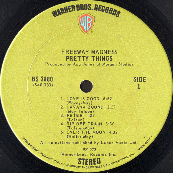 Image of Label Cover of LP - VG/VG - THE PRETTY THINGS, Freeway Madness (Warner Bros. Records; BS 2680, US 1973, Gatefold, Terre Haute Pressing), Writing On Front Sleeve,  - 1726535E