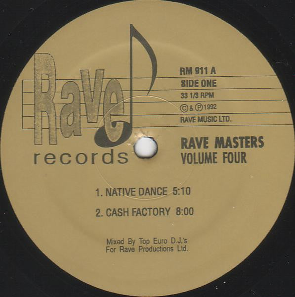 Image of Front Cover of 12" - /VG - VARIOUS, Rave Masters Volume Four (Rave Records ; RM 911, US 1992, Plain Sleeve), ,  - 1826029E