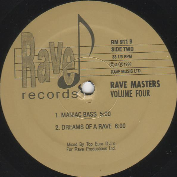 Image of Back Cover of 12" - /VG - VARIOUS, Rave Masters Volume Four (Rave Records ; RM 911, US 1992, Plain Sleeve), ,  - 1826029E