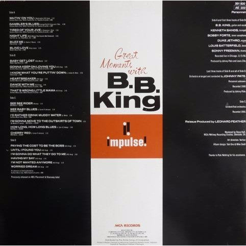 Image of Back Cover of 2xLP - VG/VG+ - B.B. KING, Great Moments With B.B. King (MCA Records; 301 820, Europe 1981, Gatefold), ,  - 1846080S