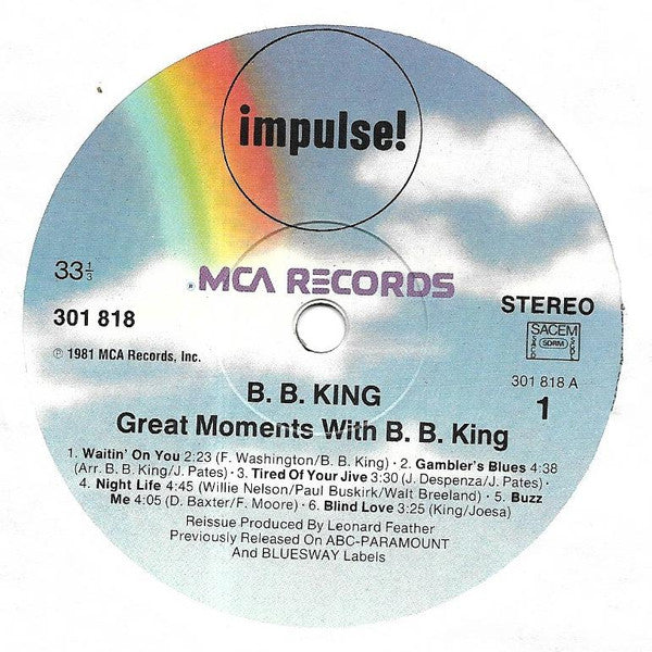 Image of Label Cover of 2xLP - VG/VG+ - B.B. KING, Great Moments With B.B. King (MCA Records; 301 820, Europe 1981, Gatefold), ,  - 1846080S