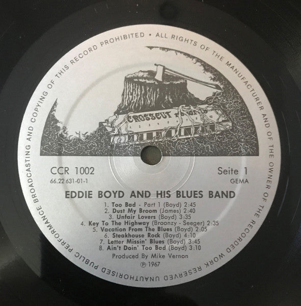 Image of Label Cover of LP - VG+/VG+ - EDDIE BOYD AND HIS BLUES BAND FEATURING PETER GREEN, Eddie Boyd And His Blues Band (Crosscut Records ; CCR 1002, Germany 1982 Reissue, Laminated Sleeve), Strong VG+,  - 1726513E
