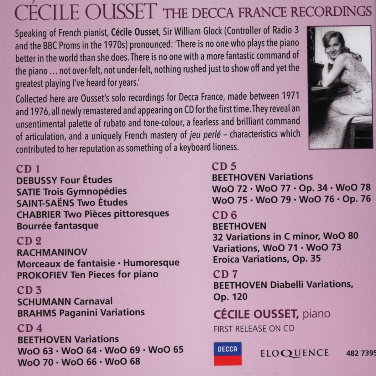 Image of Back Cover of 7xCD - VG+/VG+ - CECILE OUSSET, The Decca France Recordings (Decca Eloquence; 482 7395, UK 2019, Box Set, Booklet), ,  - 1736258E