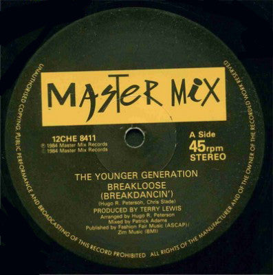 Image of Front Cover of 12" - VG/VG - THE YOUNGER GENERATION, Breakloose (Breakdancin) (Master Mix; 12 CHE 8411, UK 1984, Die Cut Company Sleeve), ,  - 1816169C