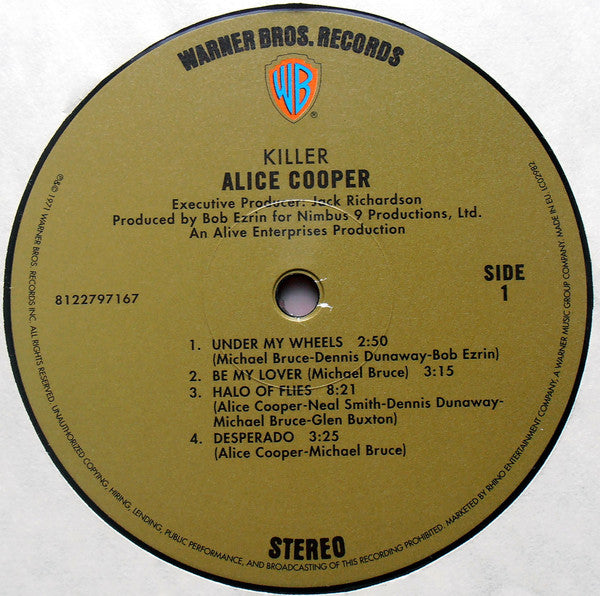 Image of Label Cover of LP - EX/EX - ALICE COOPER, Killer (Warner Bros; 8122797167 , Europe 2012 Reissue, Gatefold, 180 gram vinyl), ,  - 1846154S