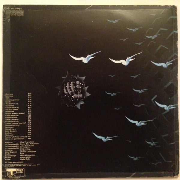 Image of Back Cover of 2xLP - VG+/EX - THE WHO, Tommy (Track Record Black Auto-Coupled Labels; 2657 002, UK 1970s Reissue, Triple Gatefold With Patent Pending Above Track Logo On Rear Sleeve, Unnumbered Limited Edition Booklet), Clean copy, Super glossy discs. ,  - 1816194C