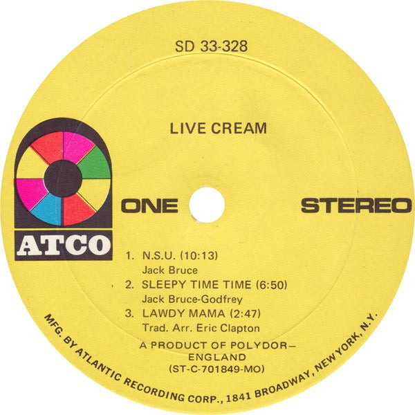 Image of Label Cover of LP - VG+/VG+ - CREAM, Live Cream (ATCO Records; SD 33-328, US 1970, Monarch Pressing), Small notch cut sleeve. ,  - 1816195C