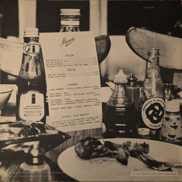 Image of Back Cover of LP - VG+/VG+ - TRAFFIC, Welcome To The Canteen (United Artists Records; UAS-5550, US 1971, Terre Haute Pressing), Small corner cut sleeve,  - 1816196C