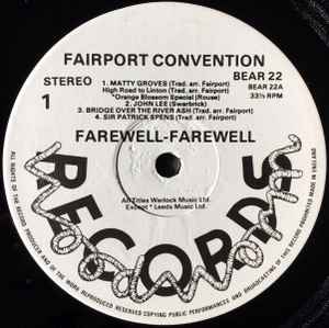 Image of Label Cover of LP - VG/VG+ - FAIRPORT CONVENTION, Farewell, Farewell (Woodworm; BEAR1, UK 1979, Gatefold), ,  - 1526312E