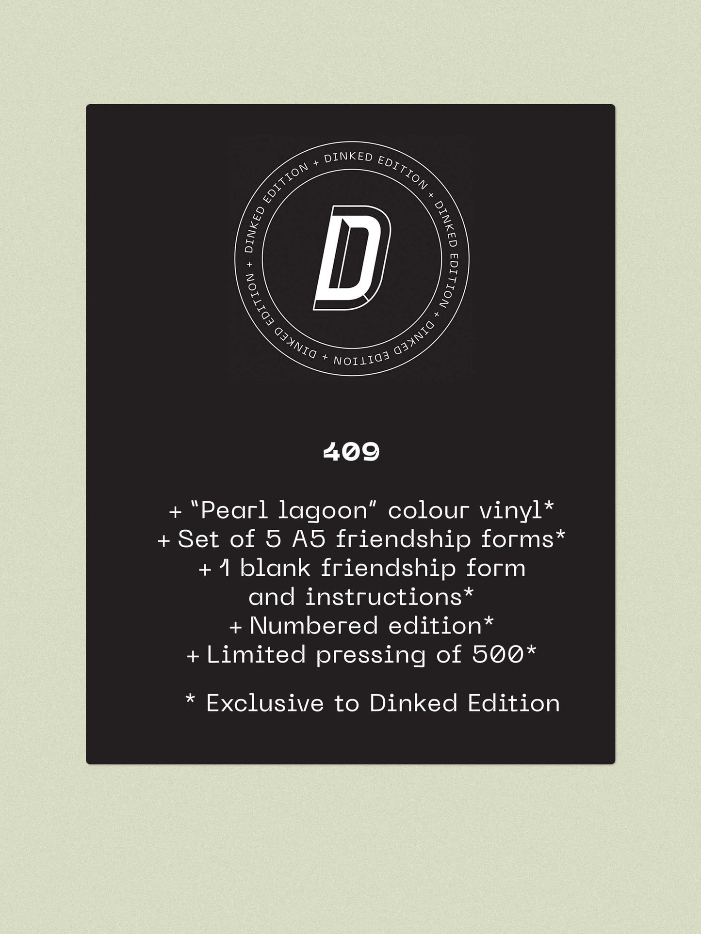 Image of Back Cover of LP - NEW/NEW - 1000 RABBITS, Are we friends yet? - DINKED EDITION (YOUNG; YO504TE, UK 2026, “Pearl lagoon” colour vinyl, Set of 5 A5 friendship forms, 1 blank friendship form and instructions, Numbered edition, Limited pressing of 500, Dinked Edition Number: 409), ,  - 9399596C