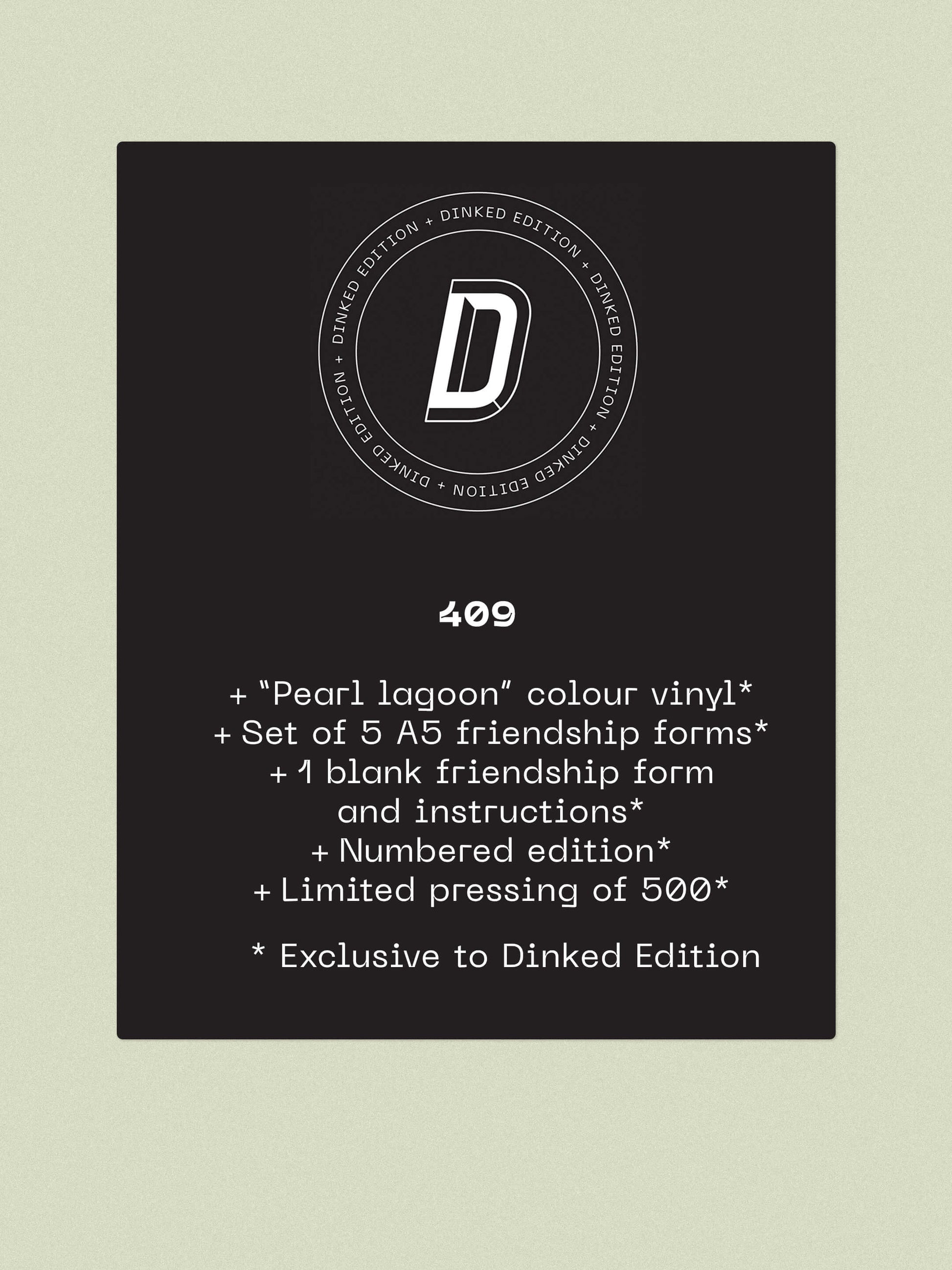 Image of Back Cover of LP - NEW/NEW - 1000 RABBITS, Are we friends yet? - DINKED EDITION (YOUNG; YO504TE, UK 2026, “Pearl lagoon” colour vinyl, Set of 5 A5 friendship forms, 1 blank friendship form and instructions, Numbered edition, Limited pressing of 500, Dinked Edition Number: 409), ,  - 9399596C