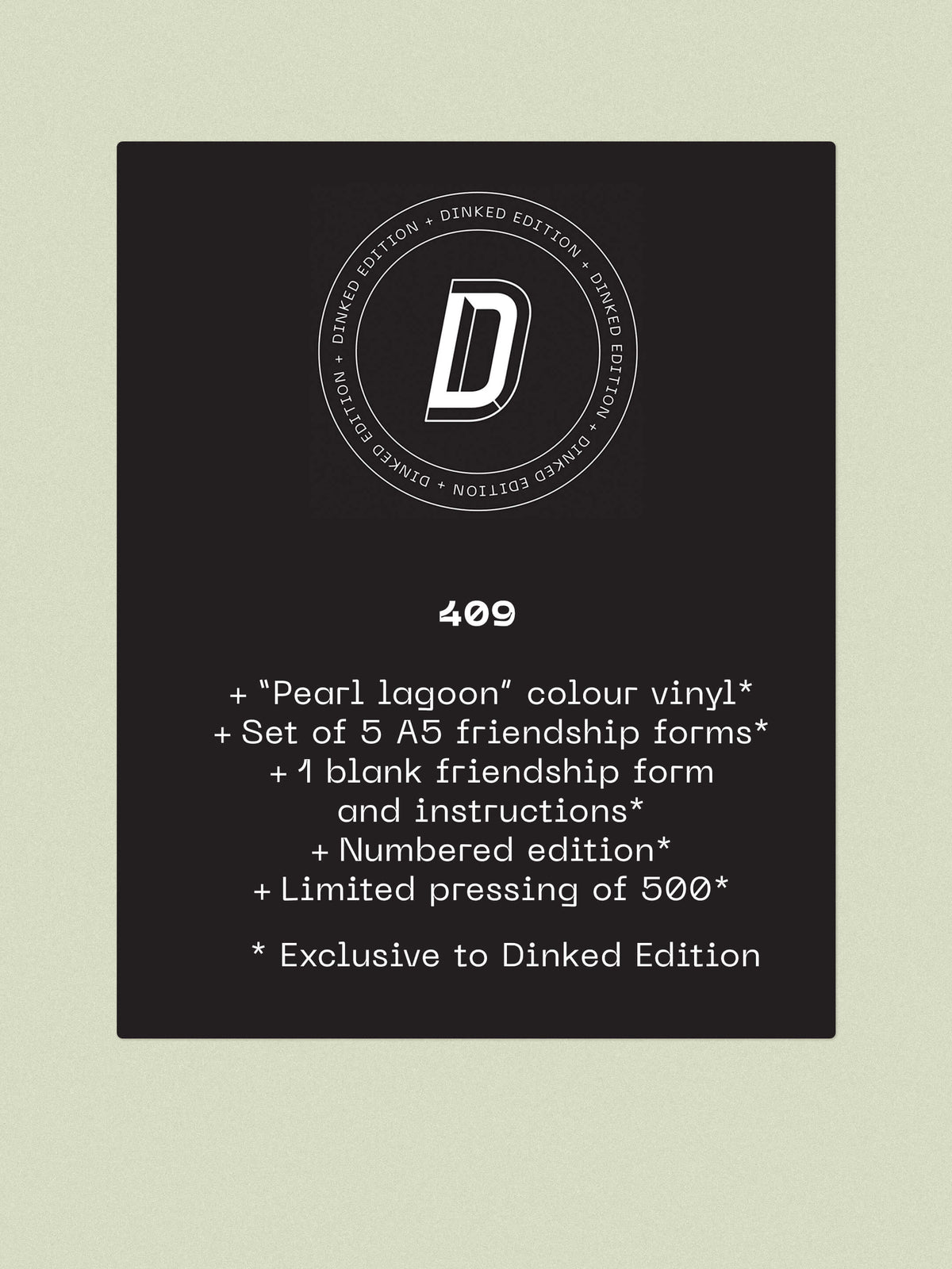 Image of Back Cover of LP - NEW/NEW - 1000 RABBITS, Are we friends yet? - DINKED EDITION (YOUNG; YO504TE, UK 2026,  Pearl lagoon  colour vinyl, Set of 5 A5 friendship forms, 1 blank friendship form and instructions, Numbered edition, Limited pressing of 500, Dinked Edition Number: 409), ,  - 2936129E