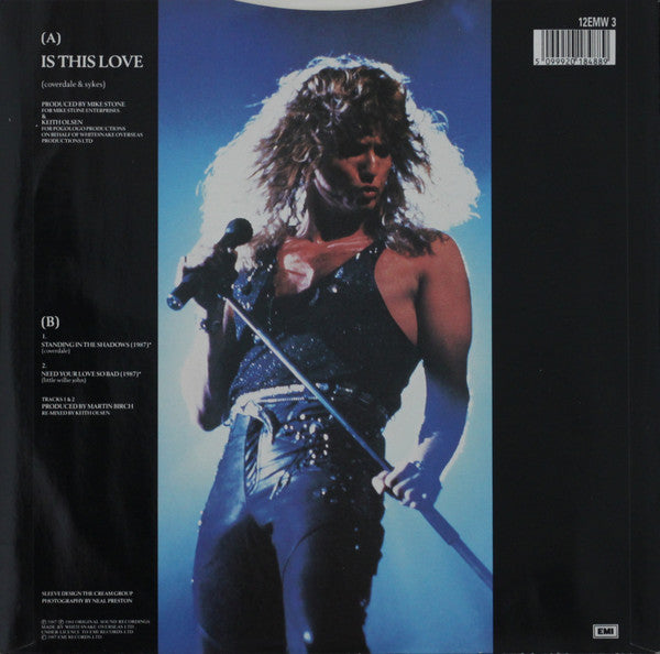 Image of Back Cover of LP - VG+/VG - WHITESNAKE, Is This Love (EMI; 12EMW 3, UK 1987, Hype Stickered Sleeve, White Vinyl), Light marks, nice sleeve.,  - 1816220C