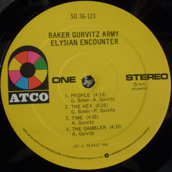 Image of Label Cover of LP - VG/VG - BAKER GURVITZ ARMY, Elysian Encounter (ATCO Records; SD 36-123, US 1975, Gatefold), Cut-out (Notched),  - 1856060S