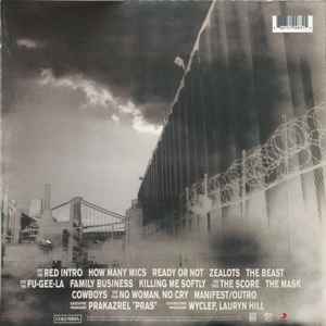 Image of Back Cover of 2xLP - EX/EX - FUGEES, The Score (Ruffhouse Records; 88875199831,  2016 Reissue, Gatefold, Poster, NO Print, Gold & Black Split Vinyl, with Gold Vinyl 7", NO cocktail recipe), Opened Instore, Still In Stickered Shrinkwrap,  - 1846198S