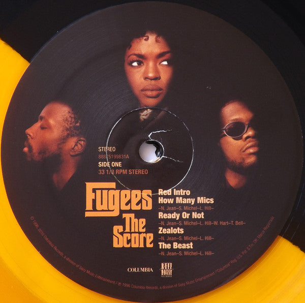 Image of Label Cover of 2xLP - EX/EX - FUGEES, The Score (Ruffhouse Records; 88875199831,  2016 Reissue, Gatefold, Poster, NO Print, Gold & Black Split Vinyl, with Gold Vinyl 7", NO cocktail recipe), Opened Instore, Still In Stickered Shrinkwrap,  - 1846198S