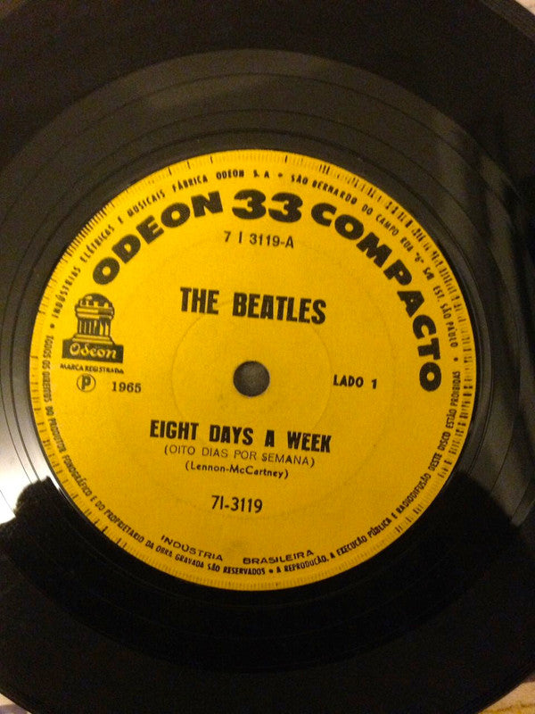 Image of Label Cover of 7" - F/G - THE BEATLES, Eight Days A Week / Rock And Roll Music (Odeon ; 7I-3119, Brazil 1965, Picture Sleeve, Front Sleeve Only - Taped To Cardboard Sleeve), ,  - 1826281E