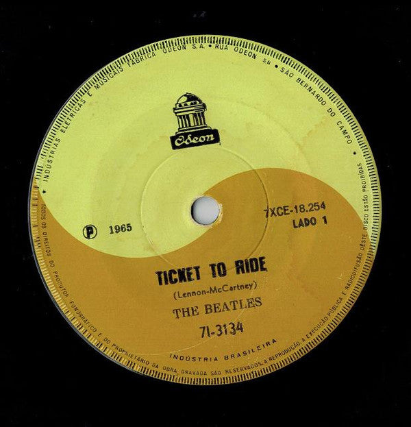 Image of Front Cover of 7" - /VG - THE BEATLES, Ticket To Ride / This Boy (Odeon ; 7I-3134, Brazil 1965, No Picture Sleeve), Writing On Labels,  - 1826280E
