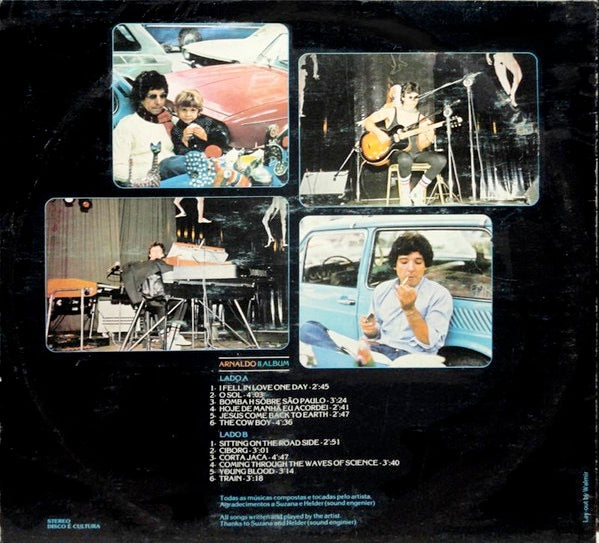 Image of Back Cover of LP - VG/VG+ - ARNALDO, Singin' Alone (Baratos Afins; BA0001, Brazil 1982), Disc is very clean - strong VG+. Sleeve has some light creases and edge wear.,  - 1816467C