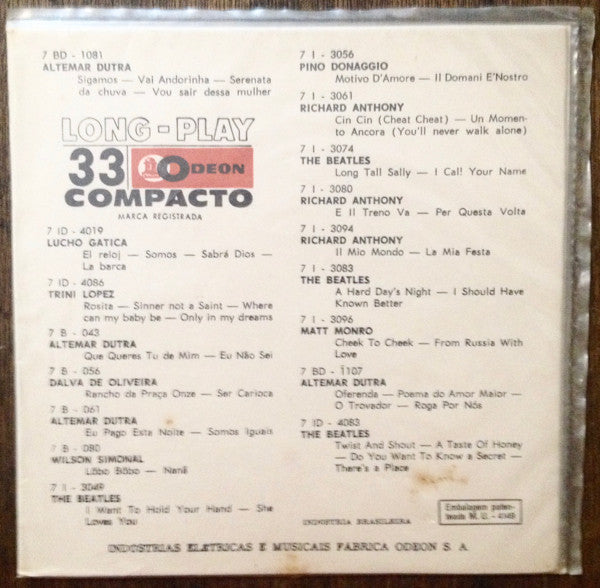 Image of Back Cover of 7" EP - G+/VG - THE BEATLES, Yesterday (Odeon ; 7 BTD 2.001, Brazil 1966, "Sandwich" Cover), Sleeve Dirty With Name Written On,  - 1826279E