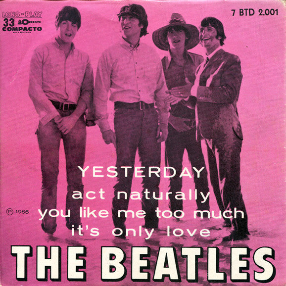 Image of Front Cover of 7" EP - G+/VG - THE BEATLES, Yesterday (Odeon ; 7 BTD 2.001, Brazil 1966, "Sandwich" Cover), Sleeve Dirty With Name Written On,  - 1826279E