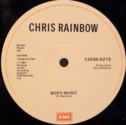 Image of Front Cover of 12" - /VG - CHRIS RAINBOW, Body Music (EMI; 12EMI5215, UK 1981, Plain Sleeve), Light marks only. NO PICTURE SLEEVE.,  - 1816470C